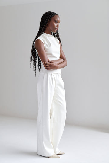 Pantalon Theo de Piel Vegana Blanco