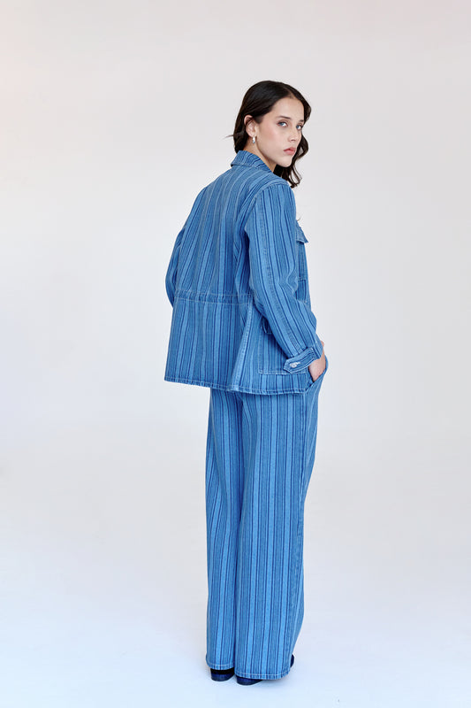 Chamarra Yolanda de Mezclilla Rayada