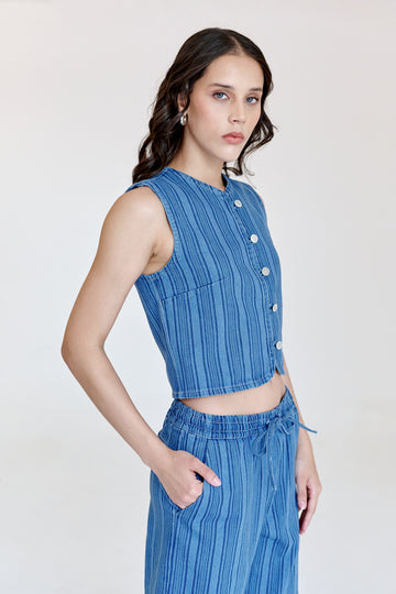 Chaleco Roque Azul Rayado