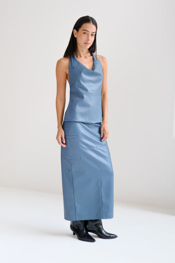 Falda Juan Azul De Piel Vegana