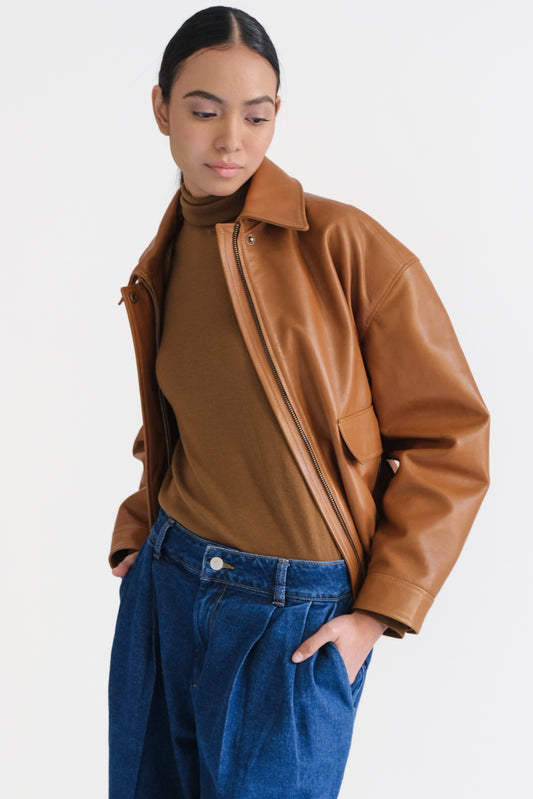 Chamarra Kat de Piel Camello