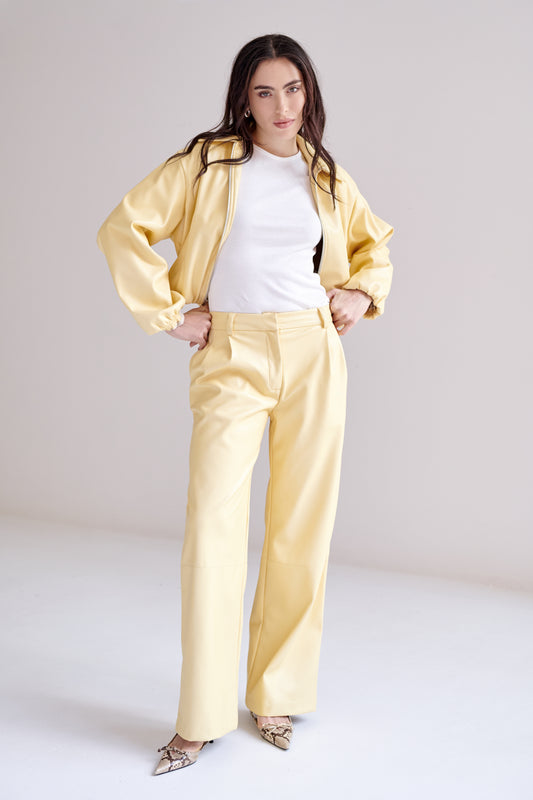 Pantalon Theo de Piel Vegana Amarilla