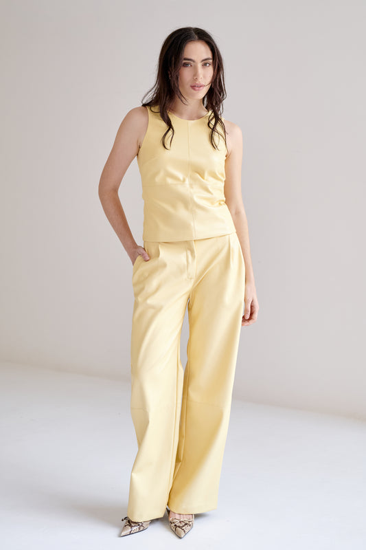 Pantalon Theo de Piel Vegana Amarilla