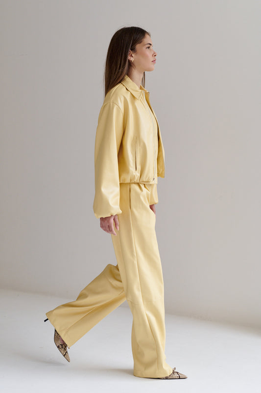 Pantalon Theo de Piel Vegana Amarilla