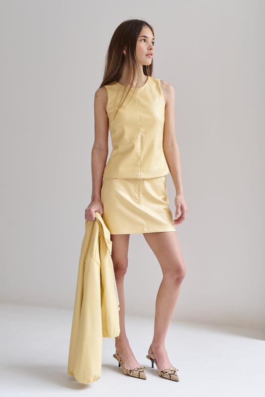 Falda Paolo de Piel Vegana Amarilla