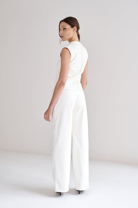 Pantalon Theo de Piel Vegana Blanco
