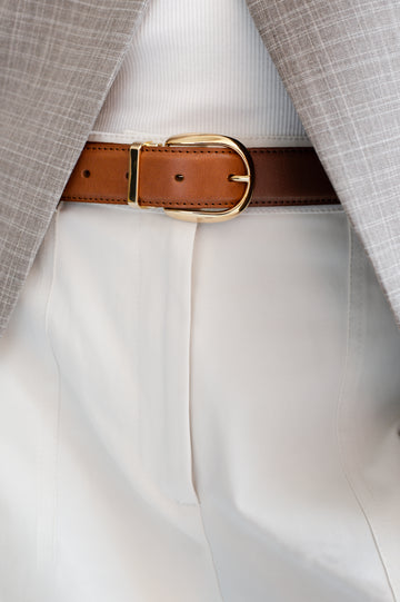 Cinturón Mike Hebilla Arqueada Piel Miel