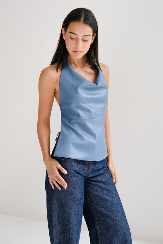 Top Sofia Azul De Piel Vegana